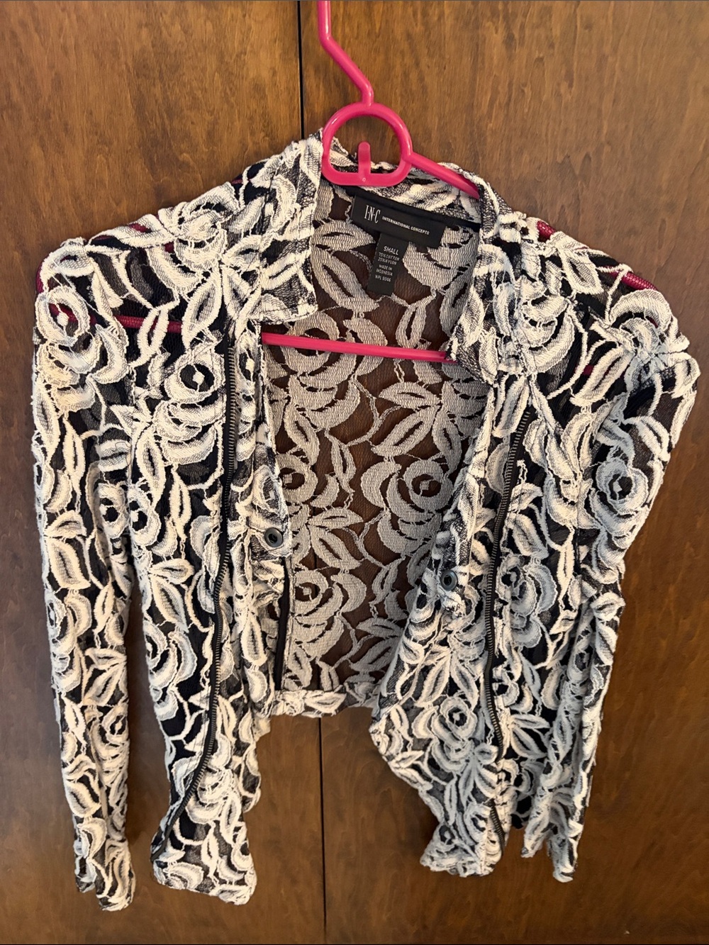Black and White Floral Lace Open-Front Cardigan